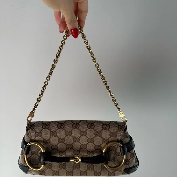 SOLD! Gucci Vintage Tom Ford GG Canvas Monogram Horsebit Chain Bag Brown - Picture 3 of 10